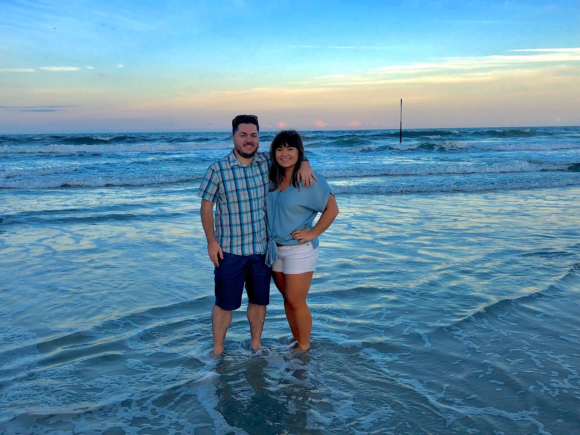 Dipping our feet in the Atlantic Ocean.