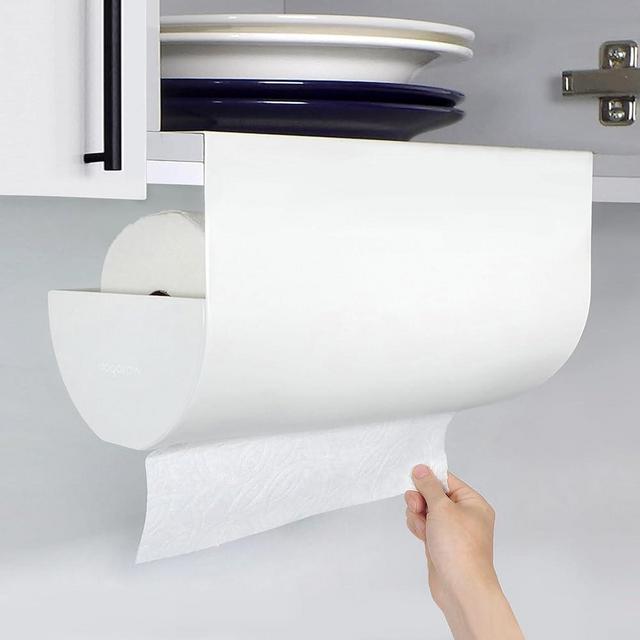 Dogorow Paper Towel Holder – Under Cabinet Rack for Kitchen & Bathroom – One-Hand Tear, Space-Saving Design – Self-Adhesive, No Drill Mounting – White