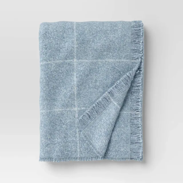 Windowpane Boucle Throw Blanket Blue/Cream - Threshold™