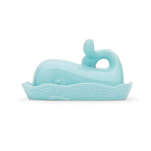 Fox Run 48743 Whale Ceramic Butter Dish with Lid, 7", Aqua Blue