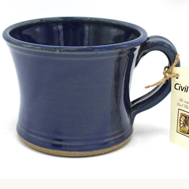 Solid dark blue Handmade Stoneware Civil War Mug: Large Pottery Coffee Cup - Solid Dark Blue
