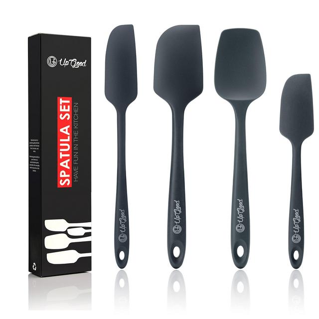 Silicone Spatula Set | 4 Versatile Tools Created for Cooking, Baking and Mixing | One Piece Design, Non-Stick & Heat Resistant | Strong Stainless Steel Core (UpGood Kitchen Utensils, Formal Grey)