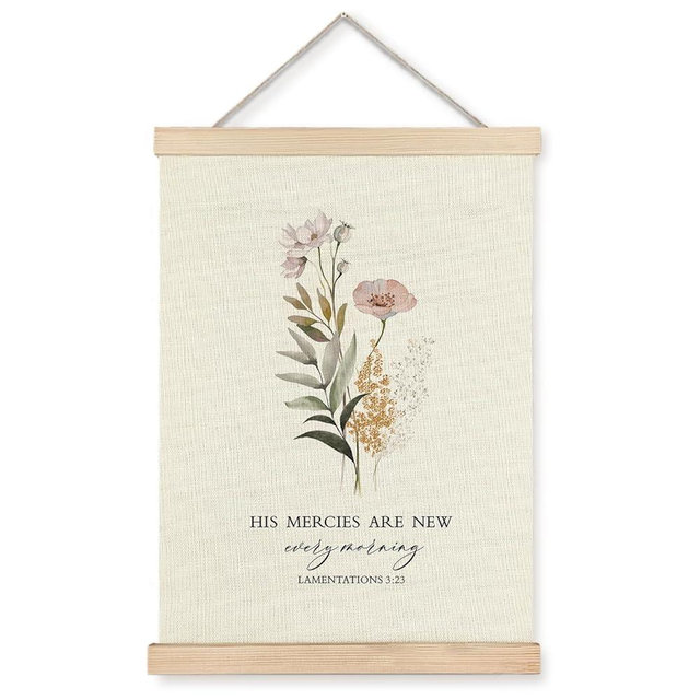 Supwhd His Mercies are New Every Morning Christian Wall Art, Christian Wall Decor for Bedroom Living Room Office 16x24