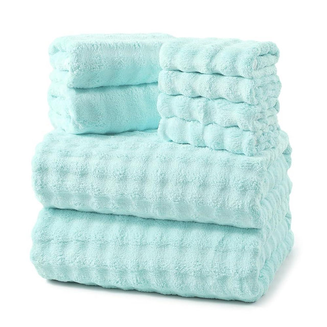 REDKISS 8-Piece Soft Bath Towel Sets, Extra Large 2 Bath Sheet (35×70 in), 2 Hand Towel, 4 Washcloth, Microfiber Quick Dry & Absorbent, Aqua Towels for Bathroom