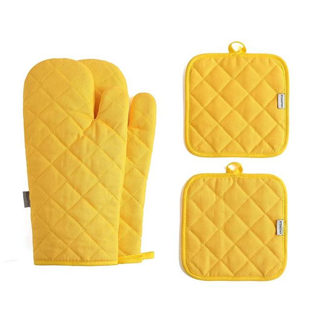 M Miaoyan Oven Mitts and Pot Holders Set 100 Cotton Lining, Heavy Duty Cooking Gloves, Slip-Resistant Textured Grip, Cooking Gloves for BBQ Grill Oven Microwave - 4pcs Yellow