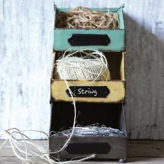 Metal Stacking Bin with Distressed Finish, Set of 3