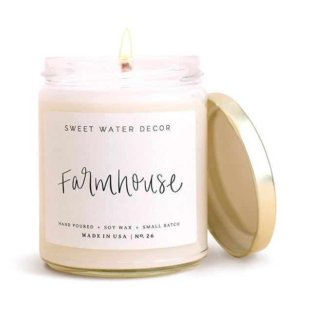 Sweet Water Decor Farmhouse Candle | Autumn, Cinnamon, and Nutmeg, Fall Scented Soy Wax Candle for Home | 9oz Clear Glass Jar, 40 Hour Burn Time, Made in the USA