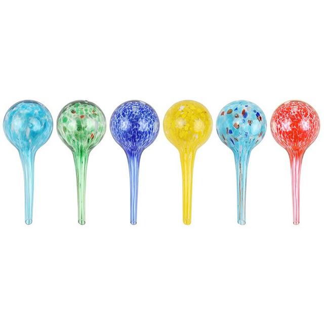 Miles Kimball Set of 6 Small Multicolored Glass Plant Watering Globes - Each Measures 6" L x 2.5" D