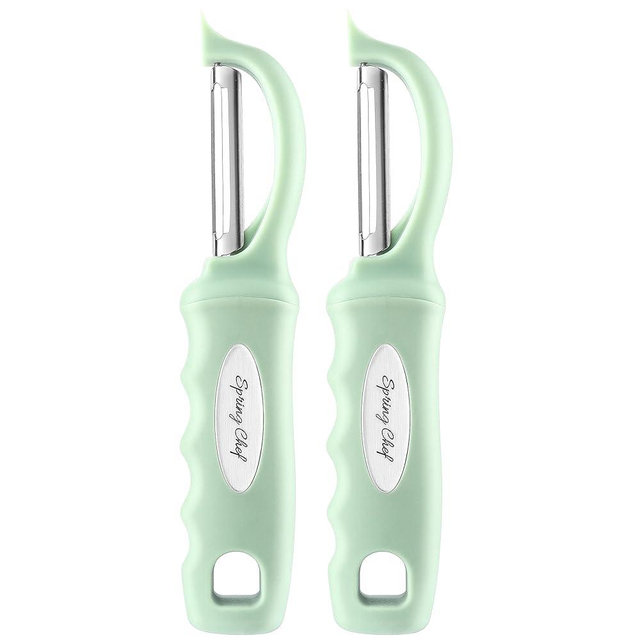 Spring Chef Premium Swivel Vegetable Peeler, Soft Grip Handle and Ultra Sharp Stainless Steel Blades - Perfect Kitchen Peeler For Veggie, Fruit, Potato, Carrot, Apple - Pistachio - Set of 2