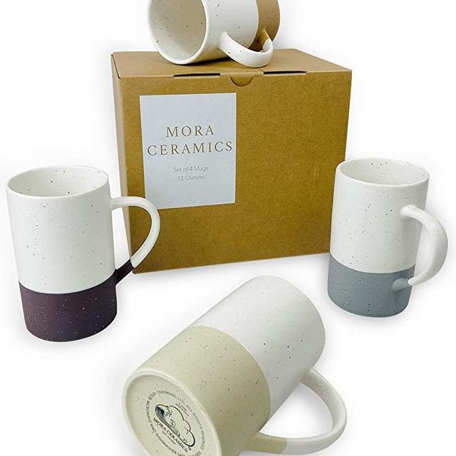 Mora Ceramics 12oz Coffee Mug Set of 4 - Ceramic Tea Cups with Handle - Microwave and Dishwasher Safe, Perfect For Cup or Mug Lovers - Rustic Matte Glaze, Modern Design Mugs - Assorted Colors