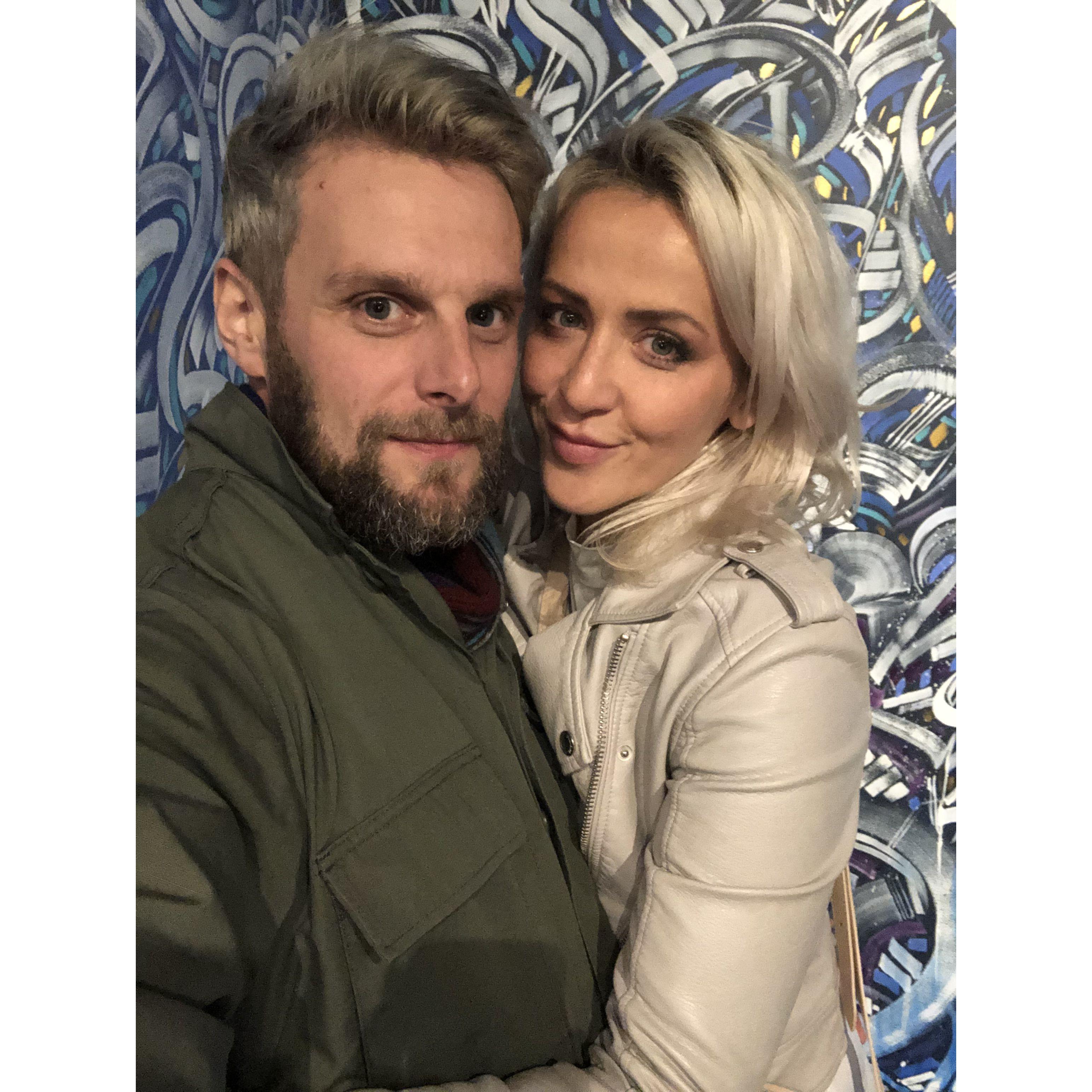 One of our first dates at an art gallery in Venice.