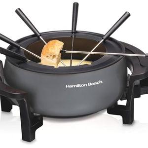 Hamilton Beach 12 Cup Electric Fondue Pot Set with Temperature Control, 6-Color Coded Forks, for Cheese, Chocolate, Hot Oil, Broth, 3 Quart PFAS-Free Nonstick Interior, Gray (86202)