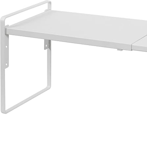 Nxconsu Cabinet Shelf Expandable Height Adjustable Organizer Riser for Kitchen Cabinet Pantry Cupboard Under Sink Countertop Organization Storage Space Saver Stackable Heavy Duty Metal White 8.6"D