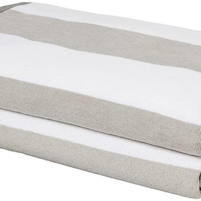 Amazon Basics Oversized Premium Cotton Beach Towel - Pop Stripe - Gray/Dark Gray, 36" x 72", 2-Pack