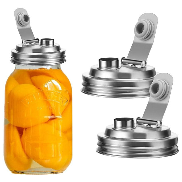 Mason Jar Pour Spout Lid Stainless Steel,Pour Spout Flip Cap Lids for Mason Jars,No Rust Leaking Proof for Home Brewing Fruit Fermenting Drinks Airtight(2PCS) (Wide Mouth)