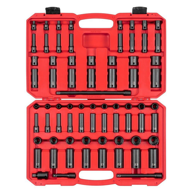 TEKTON 3/8 Inch Drive 12-Point Impact Socket Set with Case, 72-Piece (1/4-1 in., 6-24 mm) | SID91406