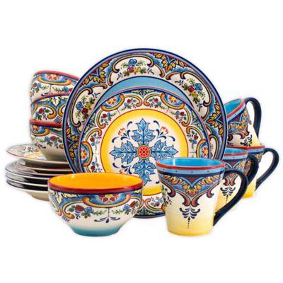 Euro Ceramica Zanzibar 16-Piece Dinnerware Set in Blue/Yellow
