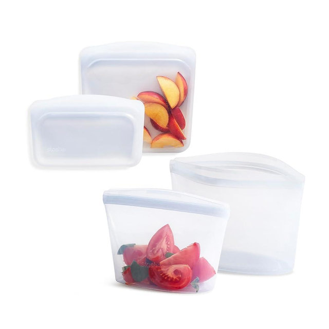 Stasher Premium Silicone Reusable Food Storage Bags, 4-Pack, Clear | Multi-Use Food Storage Bags, Lunch Bag, Travel Containers | BPA Free, Leak-free, Dishwasher-Safe, Eco-friendly