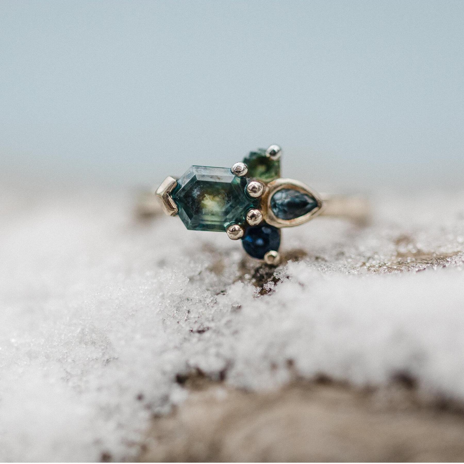 Jackie's engagement ring, made from Montana sapphires