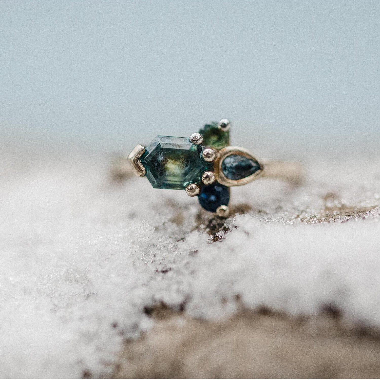 Jackie's engagement ring, made from Montana sapphires