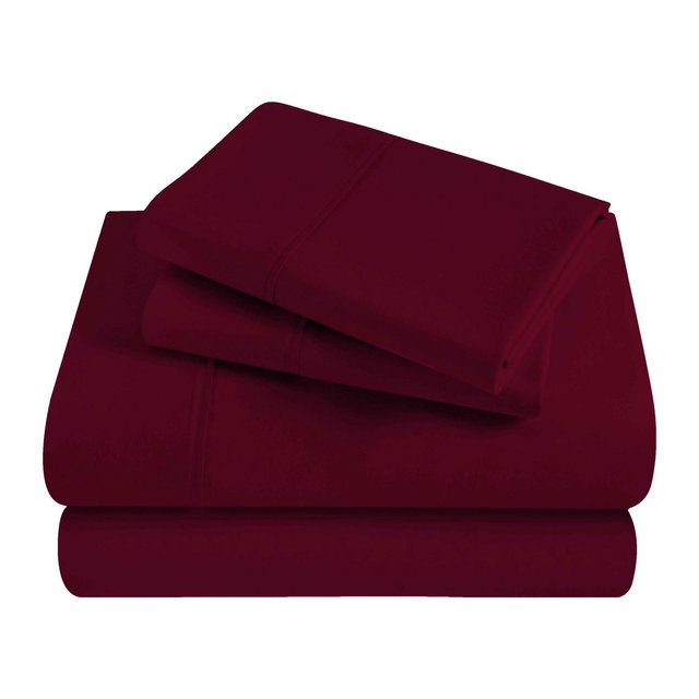 Egyptian Cotton 300 Thread Count Solid Deep Pocket Sheet Set, King, Burgundy - Blue Nile Mills