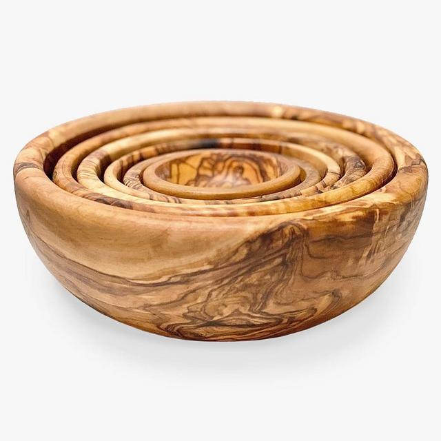 Olive Wood Nesting Serving Bowls, Set of 6