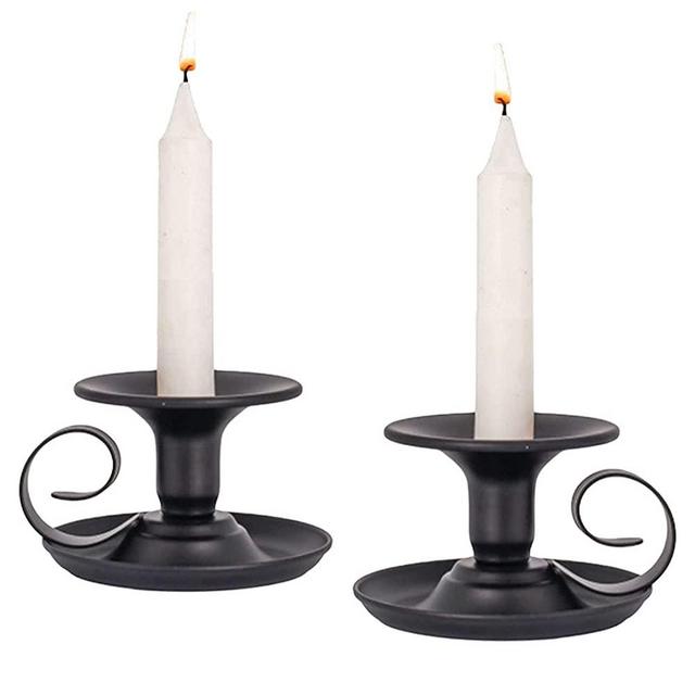 Candle Holder, Candlestick Holder Set of 2, Taper Candle Holder Chamberstick Candle Holder for Dining Home Table Decoration (Black)