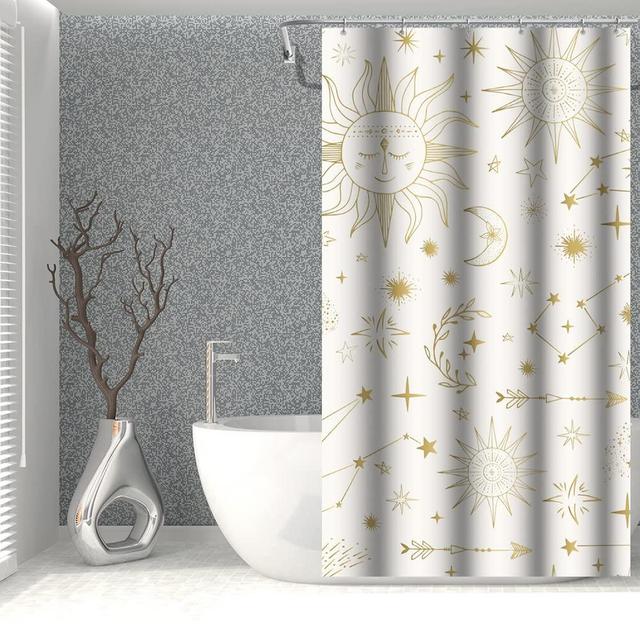 OERJU Concise Style Shower Curtain Sun Moon Star Drawing Cute Modern Soft Machine Washable Bathroom Curtain Set with Hooks 36x72inch Waterproof Polyester
