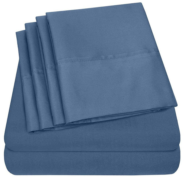 Sweet Home Collection 6 Piece Bed Sheets 1500 Thread Count Fine Microfiber Deep Pocket Set-EXTRA PILLOW CASES, VALUE, Queen, Denim