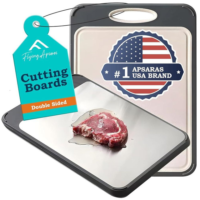 APSARAS USA Cutting Board Double Sided, Food-Grade Stainless Steel Cutting Board for Kitchen, Wheat Straw PP,Non Toxic Chopping Board for meat, Large Size15.7”×10.7”A238