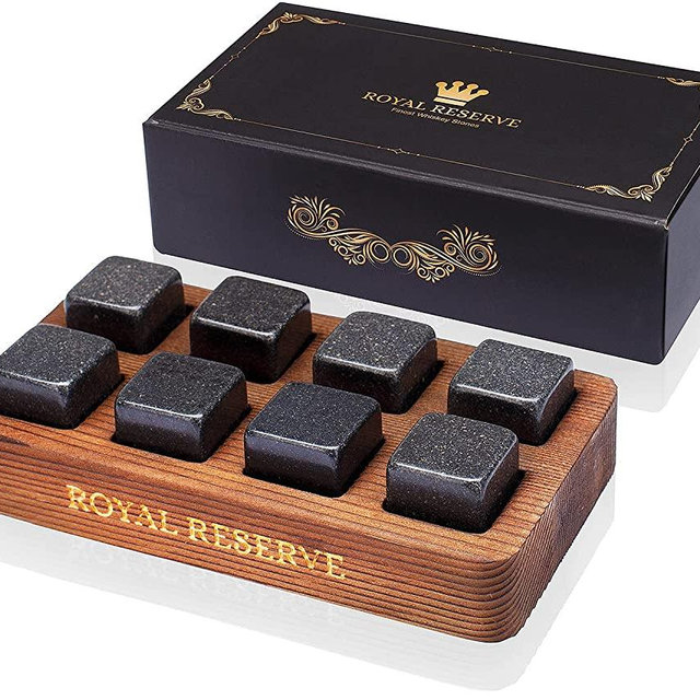 Whiskey Stones Gift Set by Royal Reserve | Artisan Crafted Reusable Refreezable Chilling Cooler Rocks for Scotch Bourbon – Modern Stocking Stuffer for Guy Men Dad Boyfriend Anniversary or Retirement