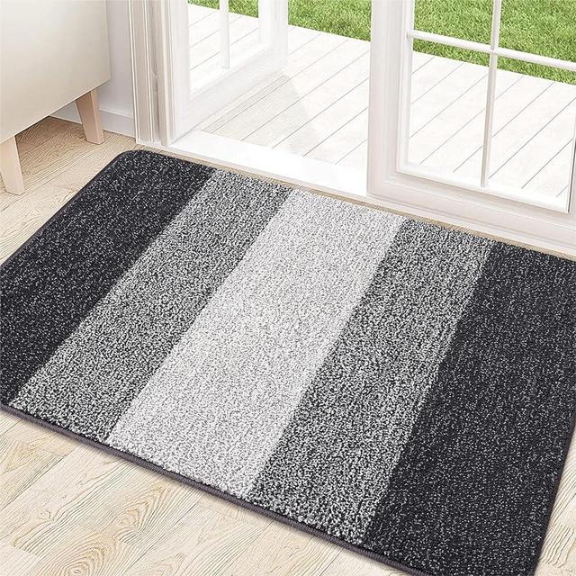 Kitinjoy Indoor Door Mat, 20x32 Non-Slip Absorbent Dirt Trapper Entrance Mat, Low-Profile Washable Inside Floor Mat, Durable Soft Entry Doormats for Entryway, Grey