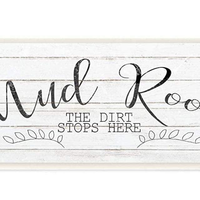 Stupell Industries Mud Room The Dirt Stops Here Typography Black and White Planked Look Wall Plaque, 7 x 17, Multi-Color