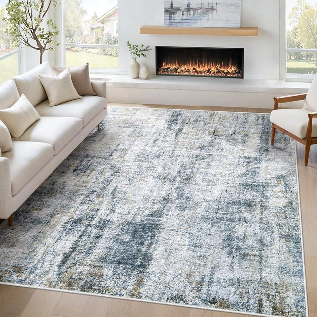 6x9 Area Rug for Living Room: Washable Abstract Soft Rugs Non Slip Modern Stain Resistant Low Pile Carpet for Dining Room Bedroom Nursery Office (Multi Blue, 6'x9')