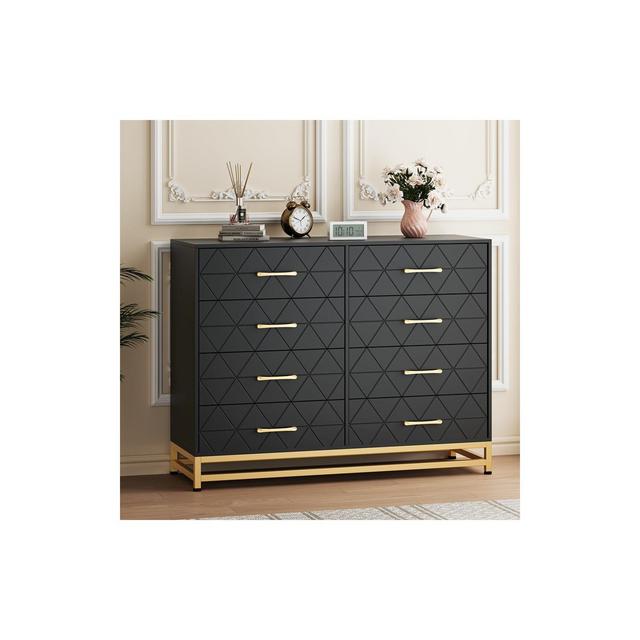 Dresser for Bedroom,Wood 8 Drawer Double Dresser with Wide Drawers and Gold Handles