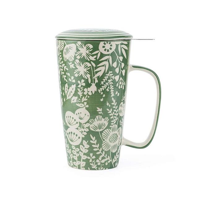 Taimei Teatime Tea Mug, 17 fl.oz Large Mug, Handpainted Tea Cup with Infuser and Lid for Loose Leaf Tea(British Garden)