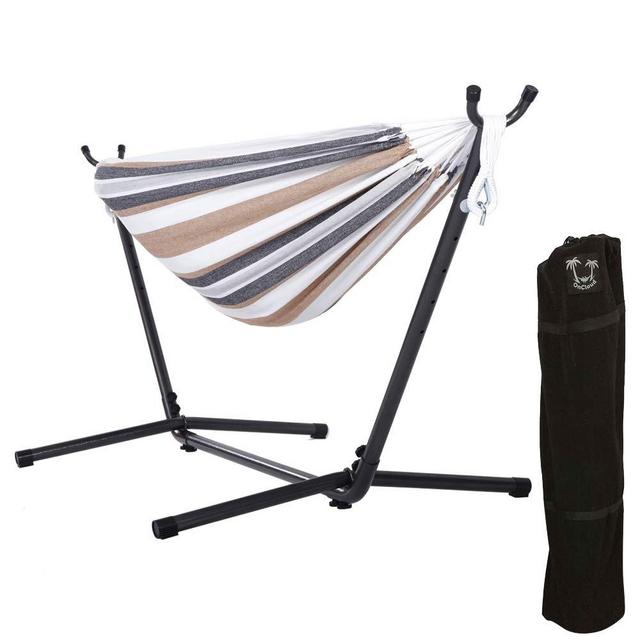 ONCLOUD Double Hammock with 9 FT Space Saving Steel Stand Heavy Duty Carrying Case for Outdoor or Indoor (Desert Stripe)