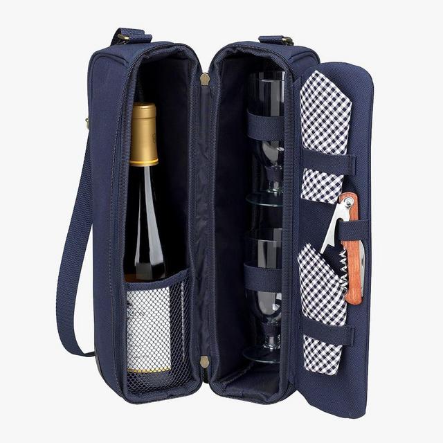 Everly Wine Picnic Bag, Set for 2 - Black
