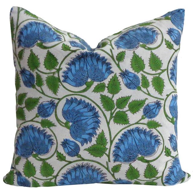 Hand Block Printed Cotton Cushion Cover 40x40 cms | Kamal Aqua Open 202839