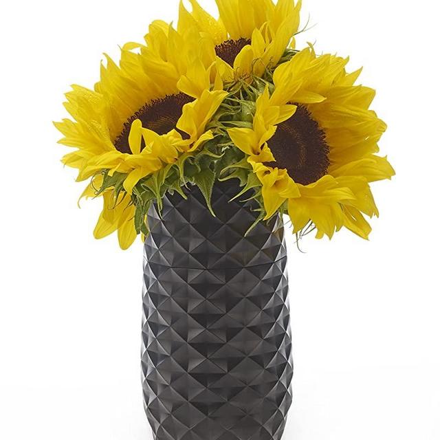 The Amaranth Vase - Unique Design for Easy Water Draining and Stem Access - Impact Resistant Plastic and Marble Blend - The Smart Vase for Floral Arrangements (Black)