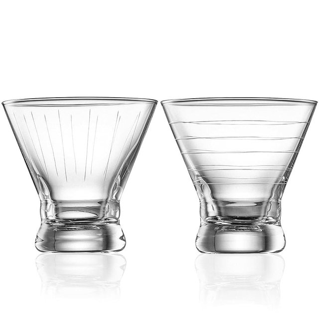 Fioance Cocktail Shaker Glass,Martini Maker Set/Kit. Stemless Martini Shaker Glasses S/ 2-8 oz w/Design, Free Crystal Espresso Glass, Coupe for Holiday, Christmas,Parties,BBQ, Outdoor.