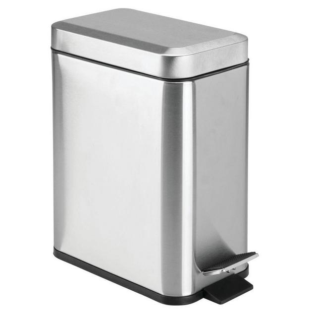 mDesign 1.3 Gallon Rectangular Metal Step Trash Can Wastebasket, Garbage Container Bin, Bathroom, Powder Room, Bedroom, Kitchen, Craft Room, Office - Removable Liner Bucket, Brushed Stainless Steel