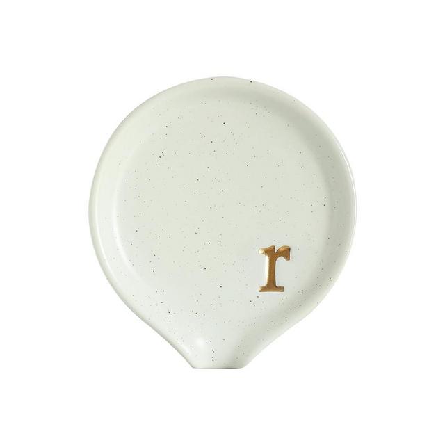 COLLECTIVE HOME - Ceramic Coffee Spoon Rest, Monogram Ceramic Spoon Holder, 3.8 Inches Coffee Spoon Holder, Mini Teaspoon Rest, Small Spoon Holder for Stove Coffee Bar (r)