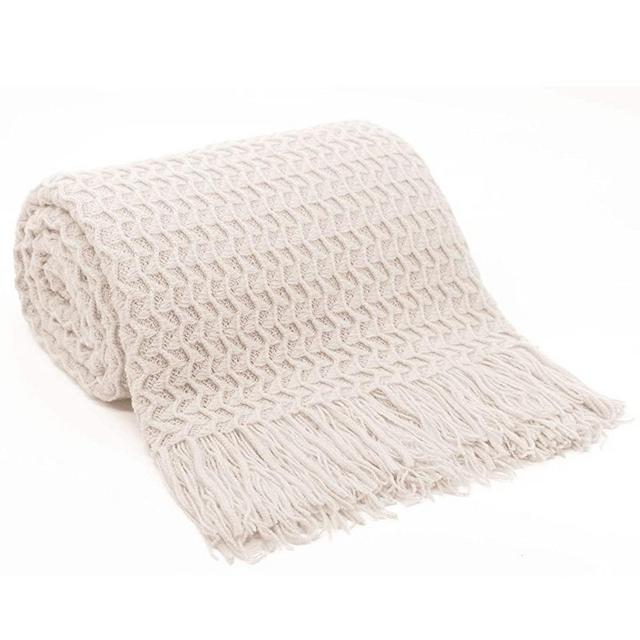 Mokoya Textured Fall Throw Blankets for Couch, Soft Thick Cable Knitted Blankets, Autumn Knit Blanket for Sofa,Bed,Cozy Decorative Throw Blanket for Home, White Knitted Blanket(50"x60", Off White)