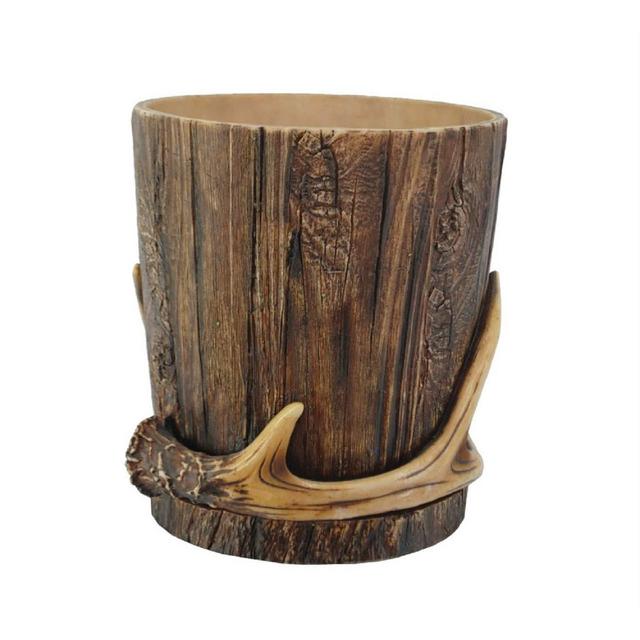 Resin Whitetail Deer Antler Waste Basket Trash Can