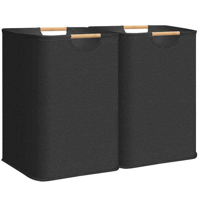 STORAGE MANIAC 2-Pack Large Laundry Hamper, 100L (26.4 Gal) Collapsible Laundry Basket with Bamboo Handles, Freestanding Waterproof Clothes Hamper for Laundry Room, Bedroom, Dorm, Towels, Toys, Black