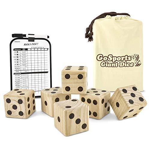 GoSports Giant Wooden Playing Dice Set with Bonus Rollzee and Farkle Scoreboard - Includes 6 Dice, Dry-Erase Scoreboard and Canvas Carrying Bag (Choose 2.5" Dice or 3.5" Dice)