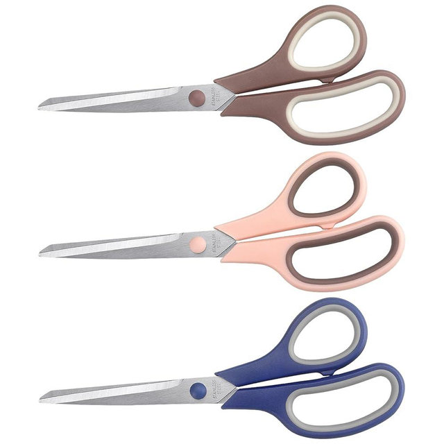 Scissors 8.5 Inch scissors all purpose Bulk Set of 3, Scissors for Office Home School Craft Supplies, Soft Comfort-Grip Right/Left Hand, Navy Blue, Pink, Brown