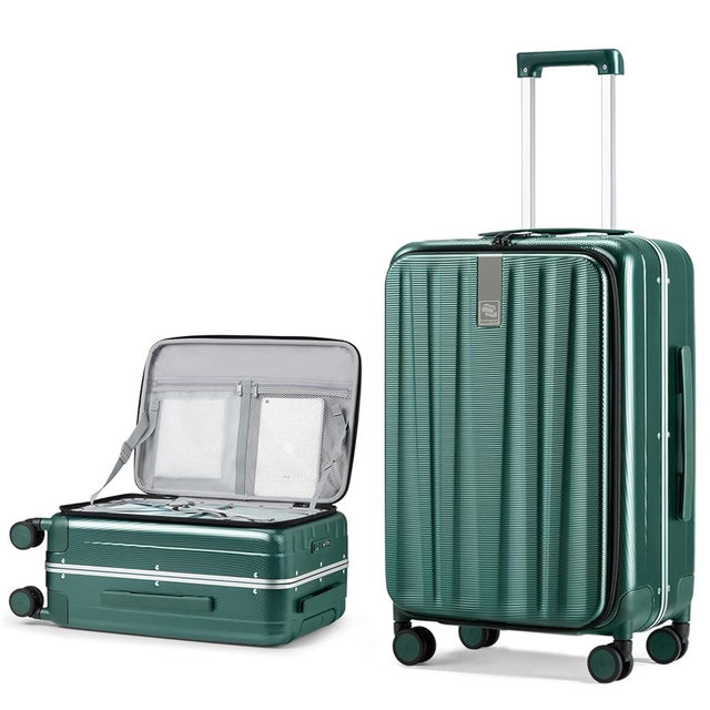 Hanke 26 Inch Large Checked Luggage PC Hard Shell Luggage Top Opening Travel Luggage Suitcases with Wheels for Woman Men.(Dark Green)