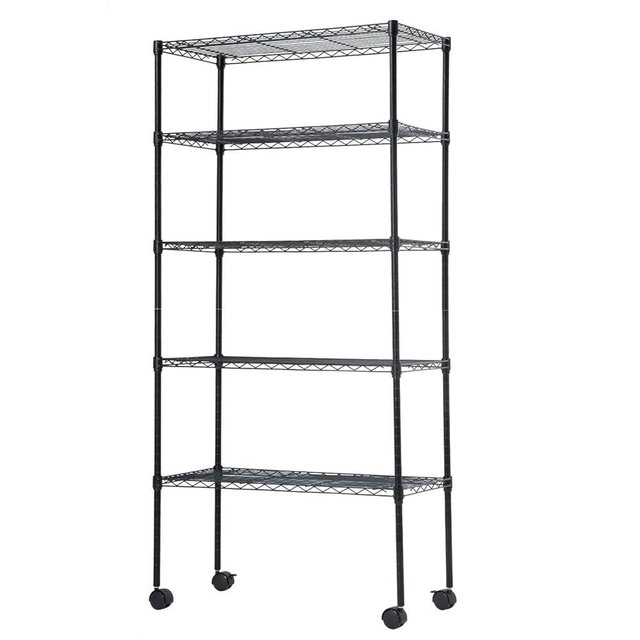 BestOffice | 5-Tier Wire Storage Shelves with Wheels | 14x30x60 | Black | Adjustable Racks | Heavy-Duty Metal Shelf, Holds Upto 220 lbs | No-Tool Assembly | Ideal for Home & Garage Shelving
